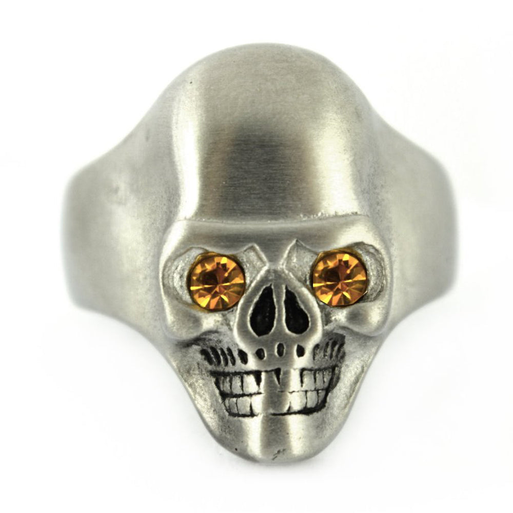 Sk2302 Brushed Finish Skull Ring Imitation Topaz Eyes Stainless Steel Solid Inside Rings