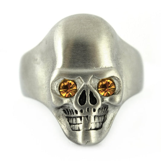 Sk2302 Brushed Finish Skull Ring Imitation Topaz Eyes Stainless Steel Solid Inside Rings