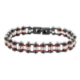 SK2006 3/8" Wide MINI MINI SIZE Two Tone Black Candy Red With White Crystal Centers Stainless Steel Motorcycle Bike Chain Bracelet