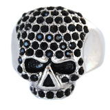 SK1075B Ladies Bling Skull Imitation Black Diamond Ring Stainless Steel Motorcycle Jewelry Size 6-10