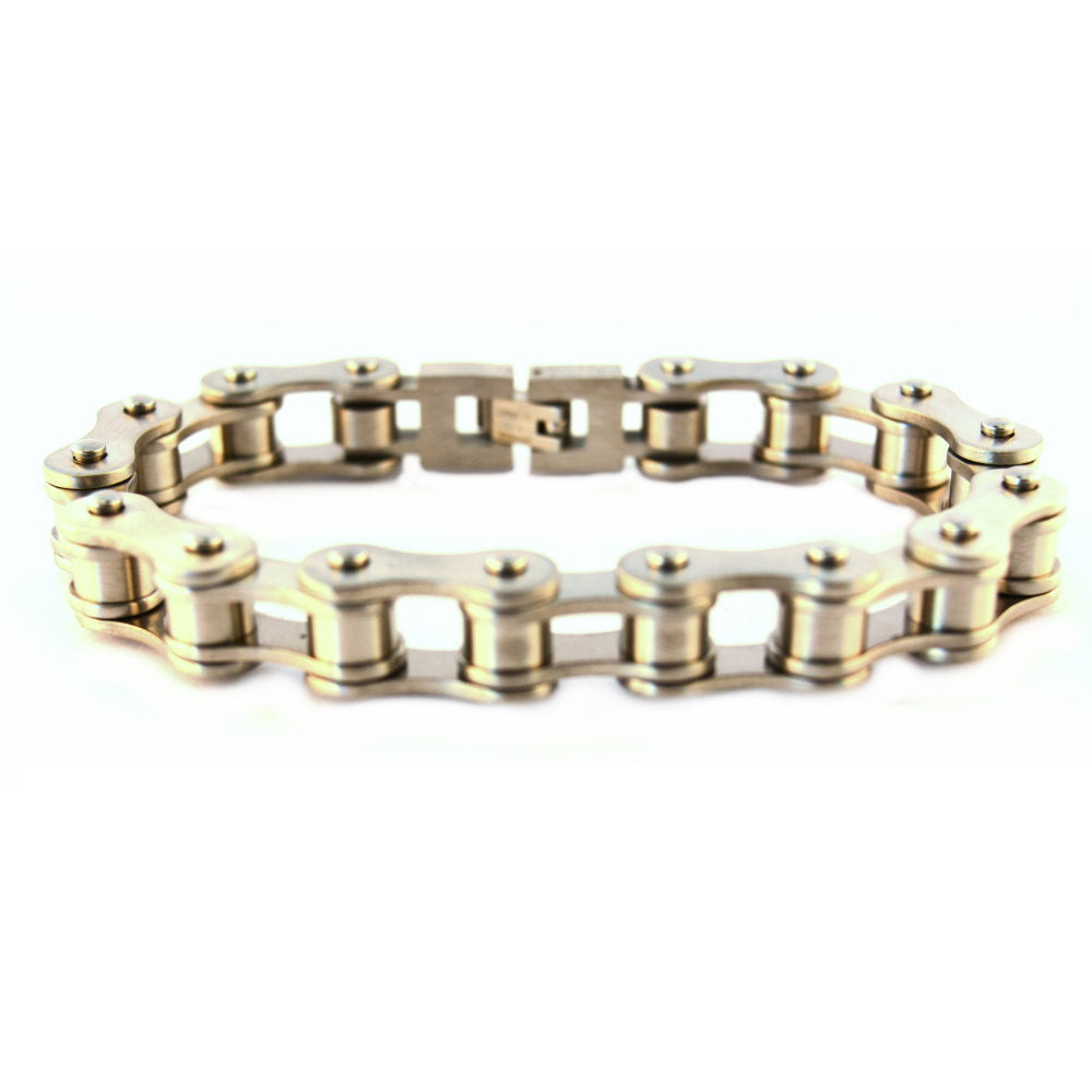 SK1123B 1/2" Wide All Stainless Steel BRUSHED Unisex Stainless Steel Motorcycle Chain Bracelet