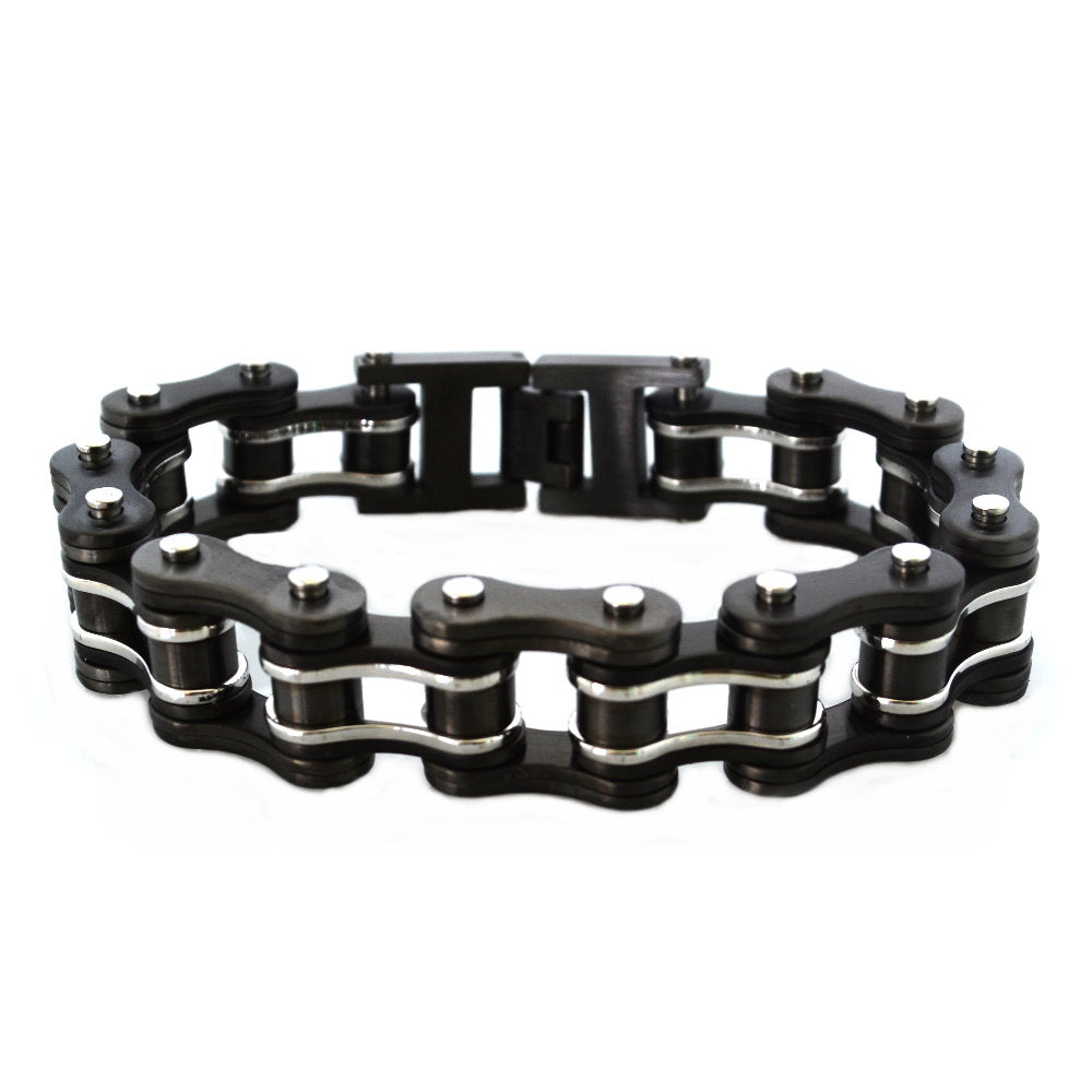 SK1125G gunmetal silver 3/4" wide double link design unisex stainless steel motorcycle chain bracelet