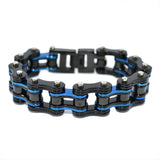 SK1285 3/4" Wide Black Blue Double Link Design Unisex Stainless Steel Motorcycle Chain Bracelet