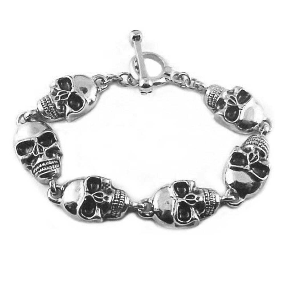 SK1366 Men's Skull Bracelet Stainless Steel 9" Heavy Metal Jewelry