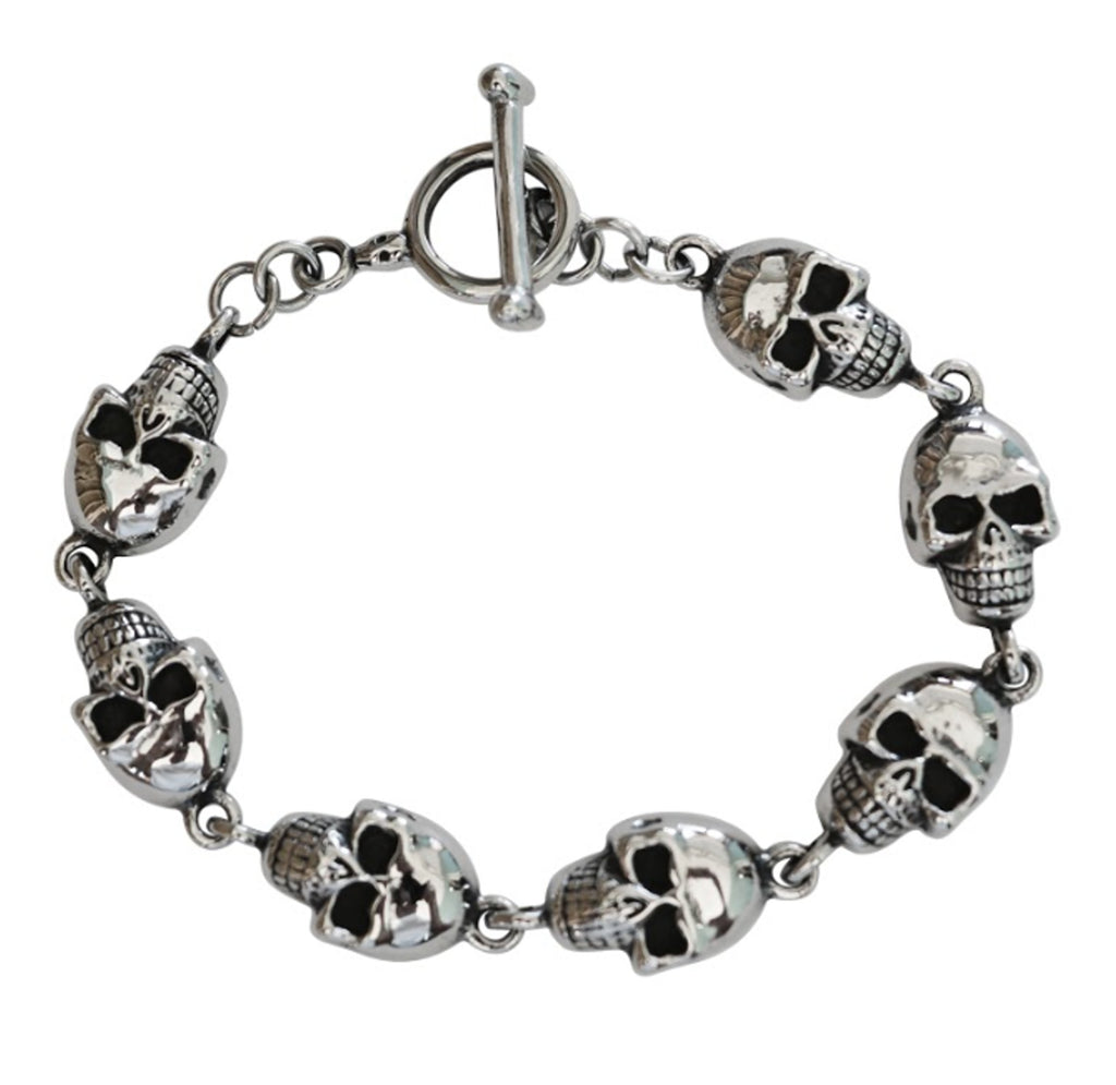 SK1374 Ladies Skull Bracelet Stainless Steel 8" Heavy Metal Jewelry