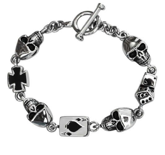 SK1376 Ladies Poker Run Bracelet Stainless Steel Heavy Metal