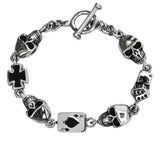 SK1376 Ladies Poker Run Bracelet Stainless Steel 8" Heavy Metal Jewelry