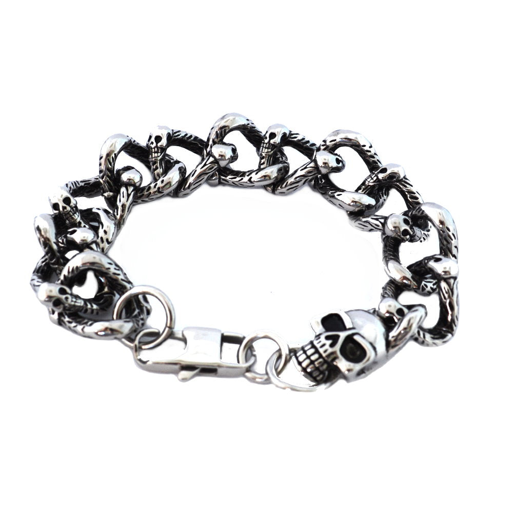 SK1383 Skull Link Bracelet Stainless Steel Heavy Metal Jewelry