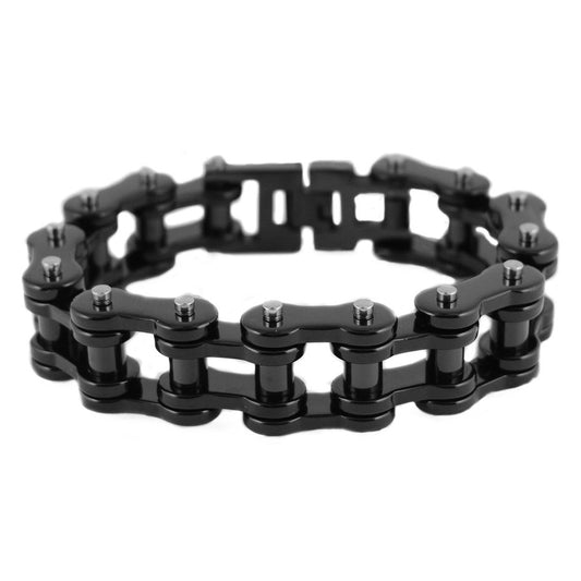 SK1850 All Black Powder Coat 3/4" Wide Thick Link Unisex Stainless Steel Motorcycle Chain Bracelet