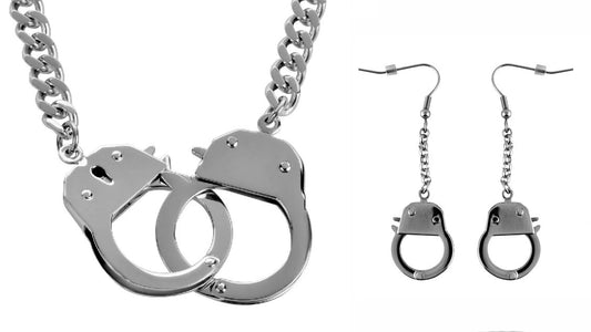 SK1457B Ladies Handcuff Necklace 19" With Matching Earrings Stainless Steel Motorcycle Jewelry