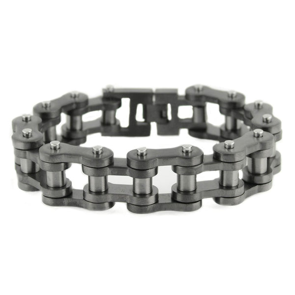 SK1840 All New GUNMETAL FINISH 3/4" Wide Thick Link Unisex Stainless Steel Motorcycle Chain Bracelet