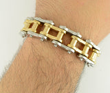 SK1182 Stainless Gold Rollers 3/4" Wide THICK LINK Men's Stainless Steel Motorcycle Chain Bracelet