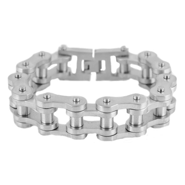 SK1849 BRUSHED FINISH 3/4" Wide THICK LINK Men's Stainless Steel Motorcycle Chain Bracelet