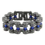 SK1839 Distressed Antique Finish 1" Wide With Candy Blue Rollers THICK LINK Men's Stainless Steel Motorcycle Chain Bracelet