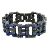 SK1823 1" Wide Two Tone Distressed Finish Candy Blue Links Unisex Stainless Steel Motorcycle Chain Bracelet
