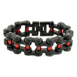SK1826 1" Wide Black With Red Rollers THICK Stainless Steel Motorcycle Chain Bracelet
