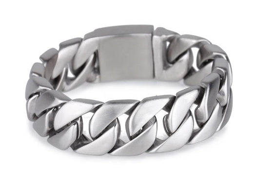 SK1820 Bracelet Stainless Steel 1" Wide BRUSHED Cuban Link