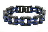 SK1830 Black Blue 3/4" Wide Double Link Design Unisex Stainless Steel Motorcycle Chain Bracelet