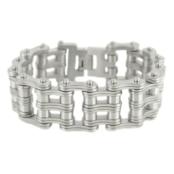 SK1842 1" Wide All New BRUSHED Finish Double Roller Design Stainless Steel Motorcycle Chain Bracelet