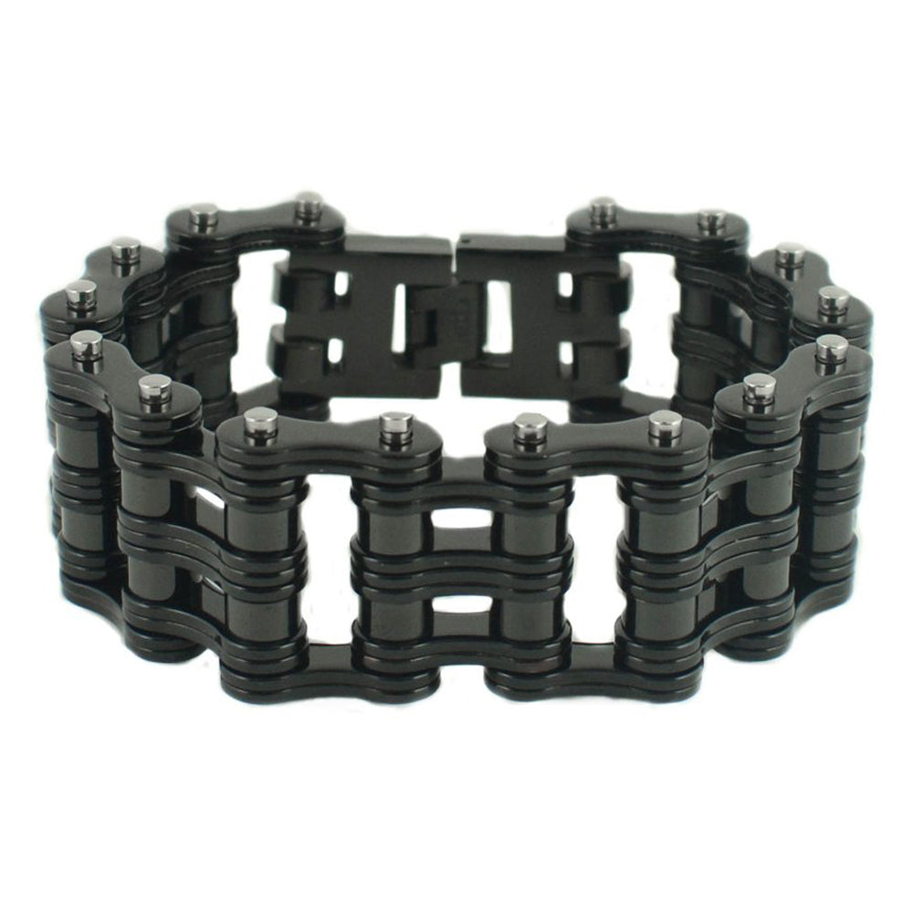 SK1814 All Black 1" Wide Unisex Stainless Steel Motorcycle Chain Bracelet