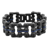 SK1828 1" Wide Black With One Candy Blue Link Unisex Stainless Steel Motorcycle Chain Bracelet