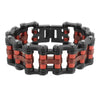 SK1813 Two Tone Black Red Rollers 1" Wide Unisex Stainless Steel Motorcycle Chain Bracelet