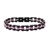 SK2025 3/8" Wide MINI MINI SIZE Gunmetal/Candy Purple With White Crystal Centers Stainless Steel Motorcycle Bike Chain Bracelet