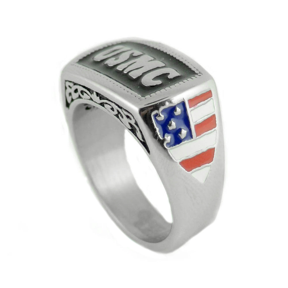 SK1834 Ladies Or Men's USMC Ring Enameled American Flag Stainless Steel Military Jewelry