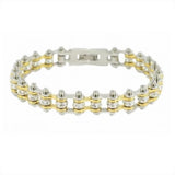 SK2096 MINI MINI SIZE Two Tone Silver Gold With White Crystal Centers Stainless Steel Motorcycle Bike Chain Bracelet
