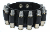 SK2100B Men's Bullet Leather Bracelet  BLACK Adjustable 8.5"- 9"