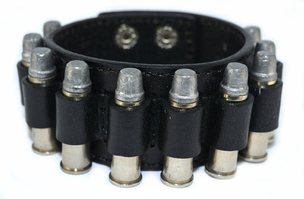 SK2100B Men's Bullet Leather Bracelet  BLACK Adjustable 8.5"- 9"