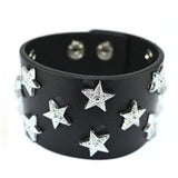 SK2108 Woman's Multi-Star Leather Bracelet Adjustable 7.5"- 8"