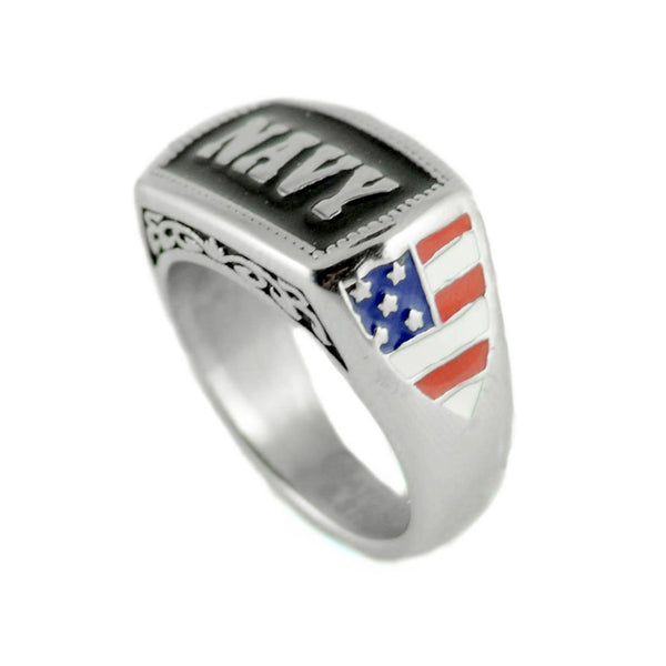 SK1835 Ladies Or Men's Navy Ring Enameled American Flag Stainless Steel Military Jewelry
