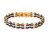 SK2207G 3/8" Wide MINI MINI SIZE Two Tone Gold Rainbow With White Crystal Centers Stainless Steel Motorcycle Bike Chain Bracelet