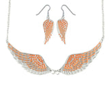 SK2241B Combo Set  Orange Painted Winged Earring  +  Orange Painted Winged Necklace Orange Imitation Crystal