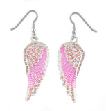 SK2249 Pink Painted Winged French Wire Earring Pink Imitation Crystals