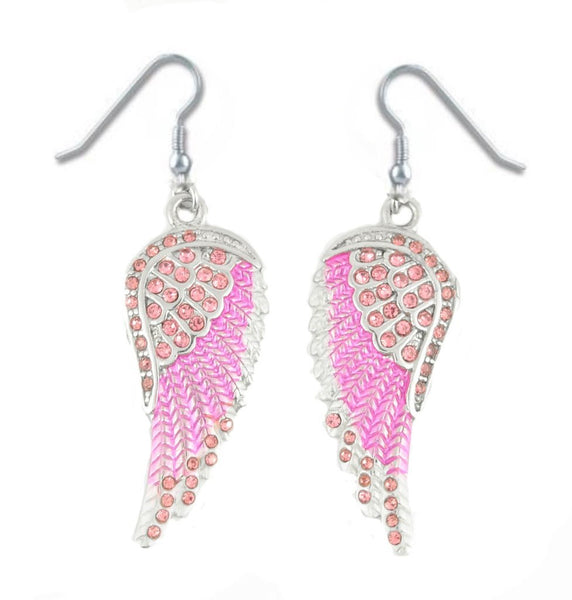 SK2249 Pink Painted Winged French Wire Earring Pink Imitation Crystals