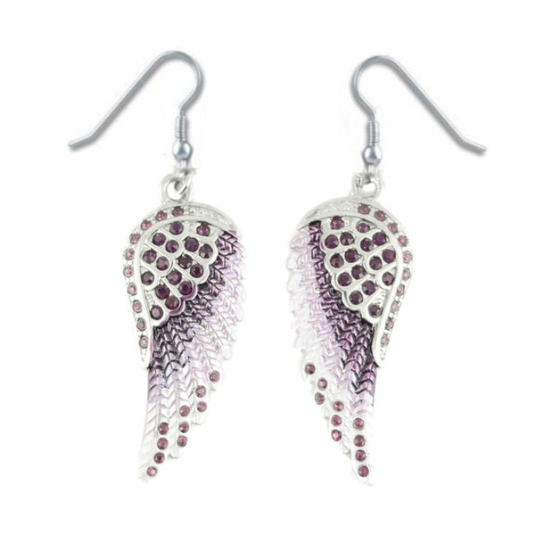 SK2252 Purple Painted Winged French Wire Earring Purple Imitation Crystals