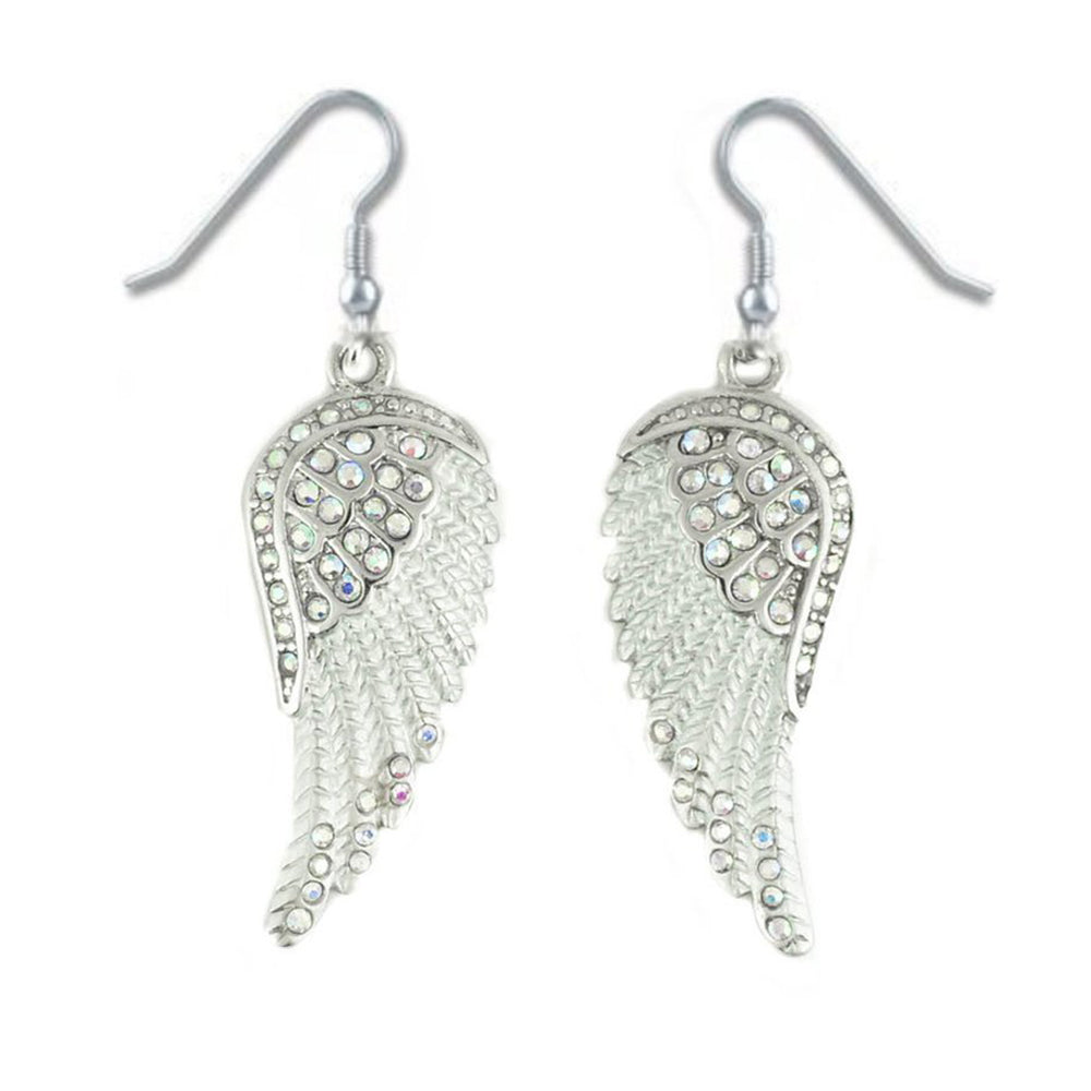 SK2254 White Painted Winged French Wire Earring White Imitation Crystals