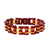 SK2259 Two Tone 3/4" Wide Fire Fighter Red Gold Tone Unisex Stainless Steel Motorcycle Chain Bracelet 9" Only