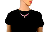 SK2308 Small Pink Painted Winged Necklace With Skull Pink Imitation Crystals