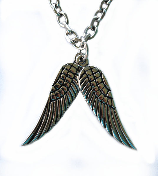 SK2351 Double Wing Pendant With 26" Link Chain Stainless Steel