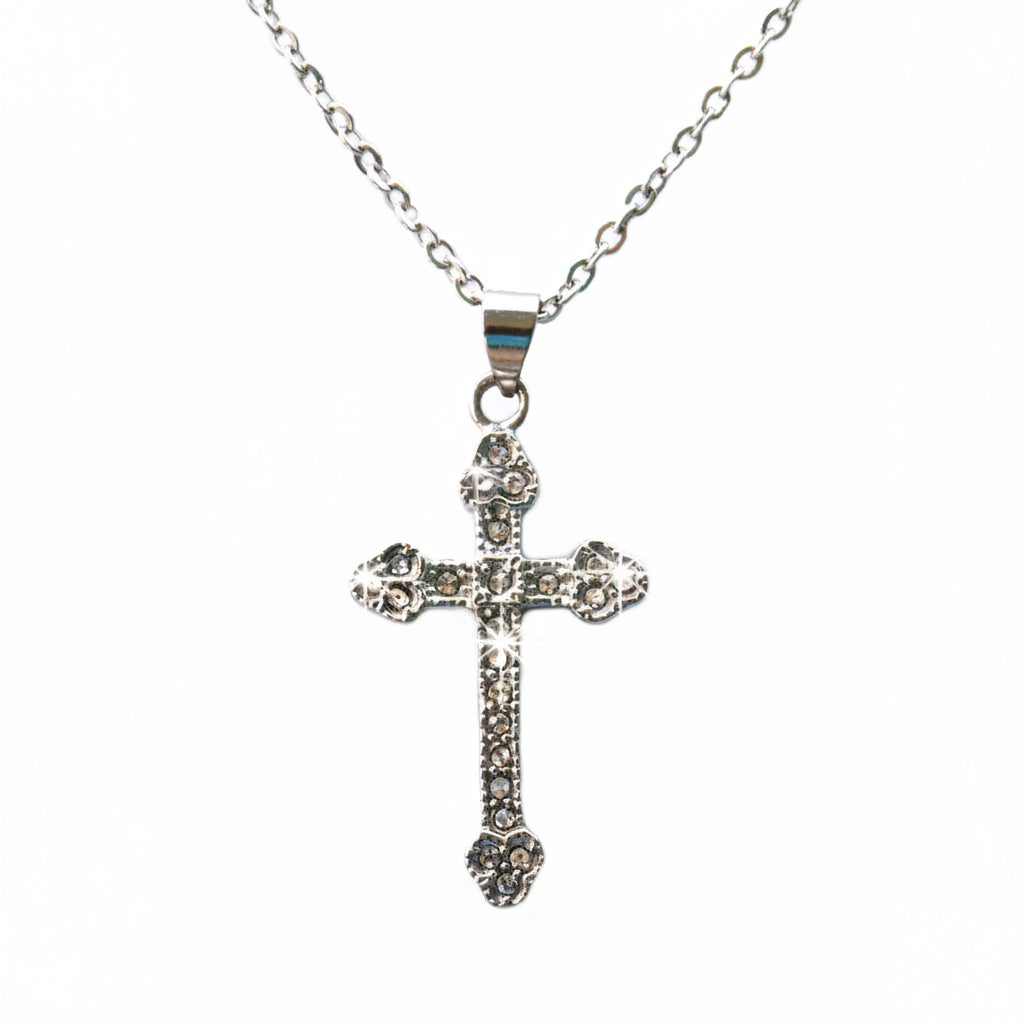 SK2344 Cross Pendant Imitation Diamonds With 19 1/2" Link Chain Stainless Steel
