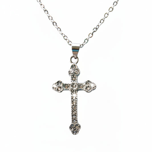 SK2344 Cross Pendant Imitation Diamonds With 19 1/2" Link Chain Stainless Steel