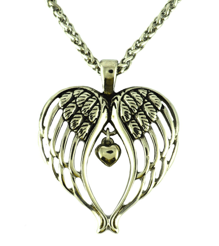 SK2370 Winged Heart Pendant Stainless Steel With 24" Necklace