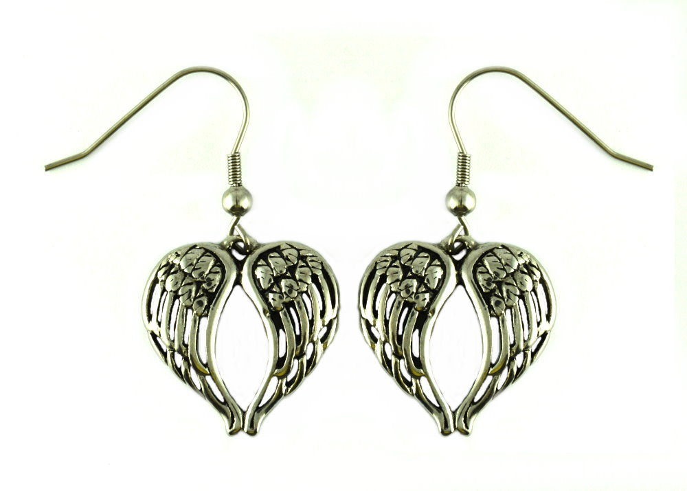 SK2390 Winged Heart Stainless Steel Earrings