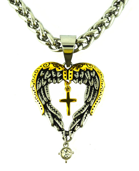 SK2392 Winged Heart Cross Imitation Diamond Pendant With 22" Chain