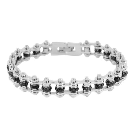 SK2206 Wide Mini Size Two Tone Silver With Black Crystal