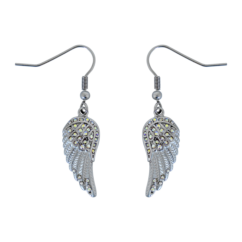 SK2536 Mini White Painted Winged French Wire Earring White Imitation Crystals