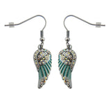 SK2541 Mini Seafoam Painted Winged French Wire Earring White Imitation Crystals